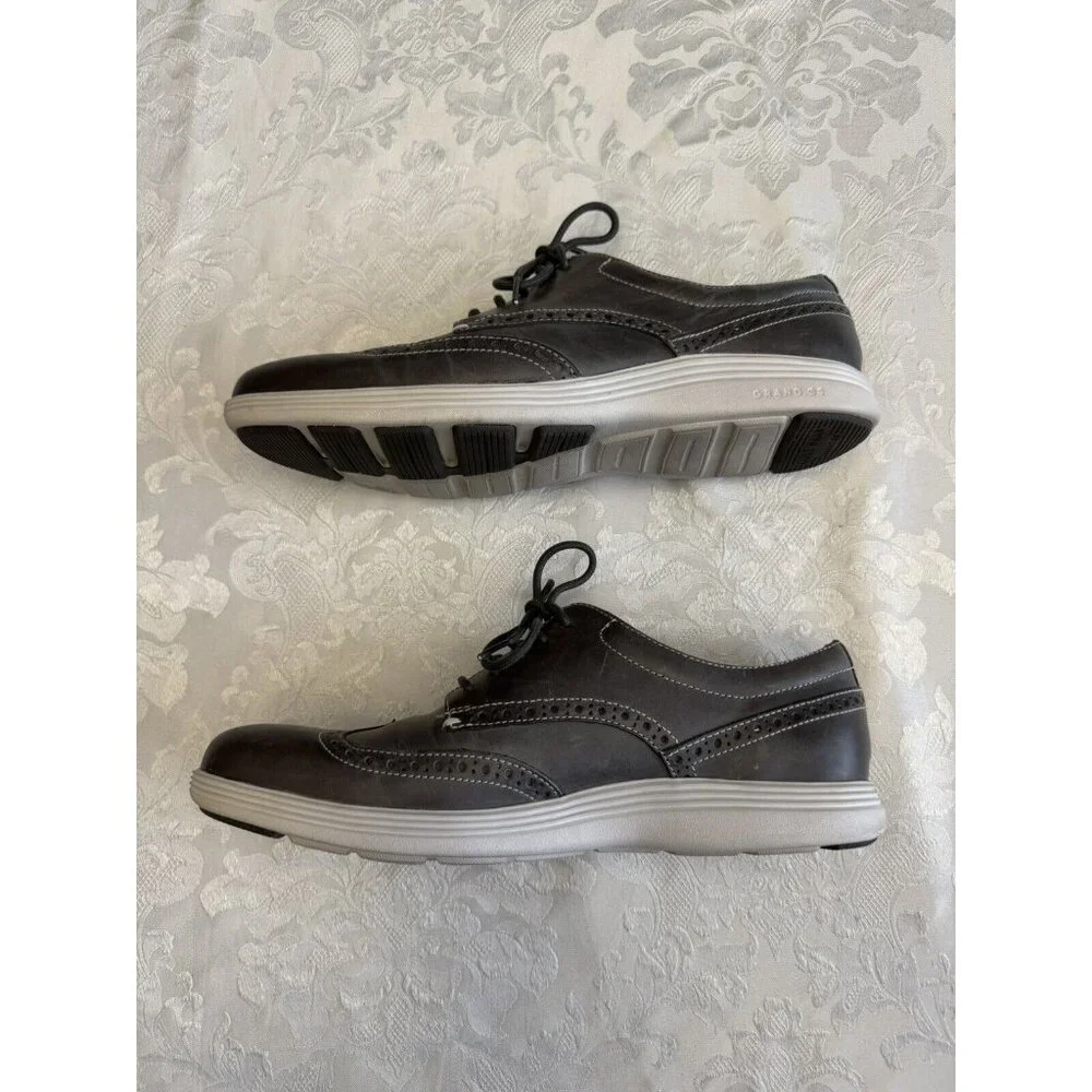 Cole Haan Grand.OS Sz 9M Gray‎ Leather Wingtip Oxford Derby Comfort Shoe C24895